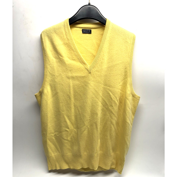 VINTAGE Brooks Brothers Sweater Mens Cashmere V Neck Vest Yellow Scotland L - Picture 1 of 6